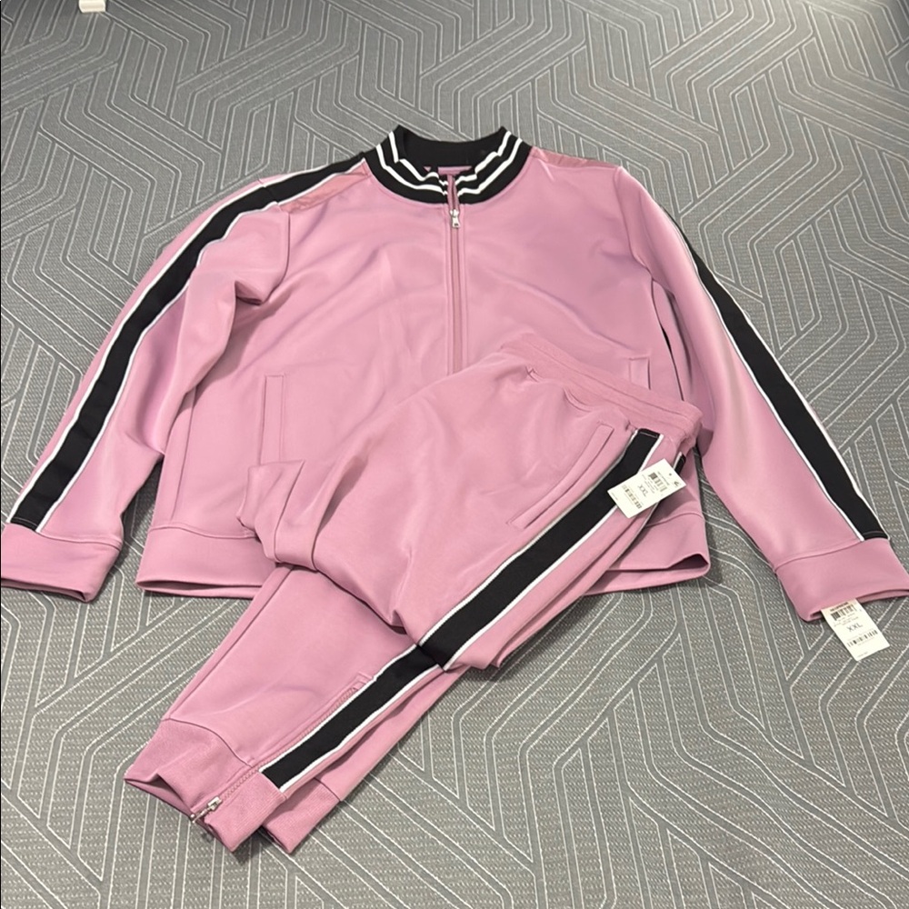 Pink Track Suit with Black Stripes